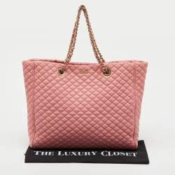 Pre Owned D&G Peach Pink Quilted Leather Lily Glam Tote