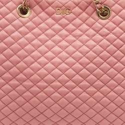 Pre Owned D&G Peach Pink Quilted Leather Lily Glam Tote