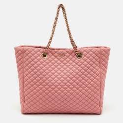 Pre Owned D&G Peach Pink Quilted Leather Lily Glam Tote