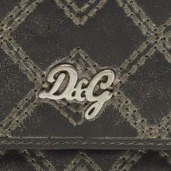 Pre Owned D&G Logo Stitched Grey Leather Trifold Wallet