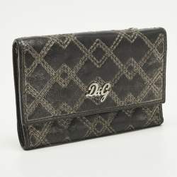 Pre Owned D&G Logo Stitched Grey Leather Trifold Wallet