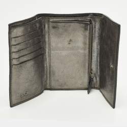 Pre Owned D&G Logo Stitched Grey Leather Trifold Wallet
