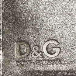 Pre Owned D&G Logo Stitched Grey Leather Trifold Wallet