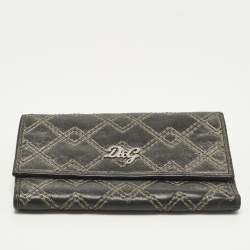 Pre Owned D&G Logo Stitched Grey Leather Trifold Wallet