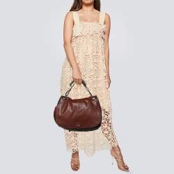 Pre Owned D&G Two Tone Brown Leather Drawstring Hobo