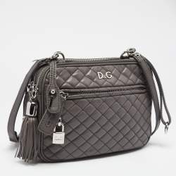 Pre Owned D&G Grey Quilted Leather Lily Glam Crossbody Bag