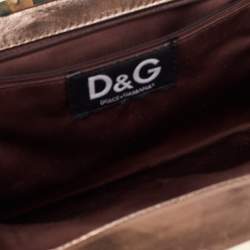 D&G Brown Snakeskin Embossed Leather And Suede Floral Applique Clutch