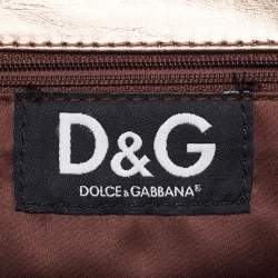 D&G Brown Snakeskin Embossed Leather And Suede Floral Applique Clutch