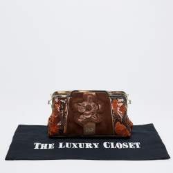 D&G Brown Snakeskin Embossed Leather And Suede Floral Applique Clutch