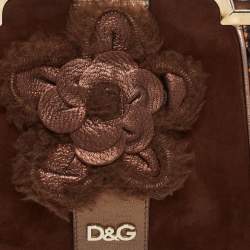 D&G Brown Snakeskin Embossed Leather And Suede Floral Applique Clutch