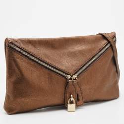 D&G Metallic Brown Leather Lock Envelope Zip Shoulder Bag