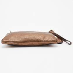 D&G Metallic Brown Leather Lock Envelope Zip Shoulder Bag