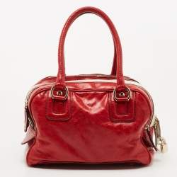 Pre Owned D&G Red/White Leather Lily Bag Bowler Bag