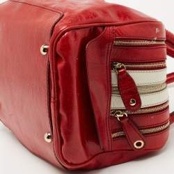 Pre Owned D&G Red/White Leather Lily Bag Bowler Bag
