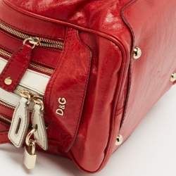 Pre Owned D&G Red/White Leather Lily Bag Bowler Bag