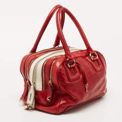 Pre Owned D&G Red/White Leather Lily Bag Bowler Bag