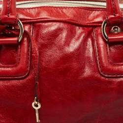 Pre Owned D&G Red/White Leather Lily Bag Bowler Bag