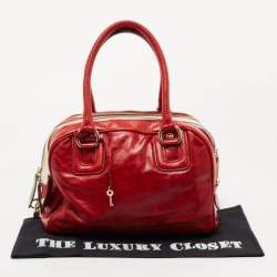 Pre Owned D&G Red/White Leather Lily Bag Bowler Bag