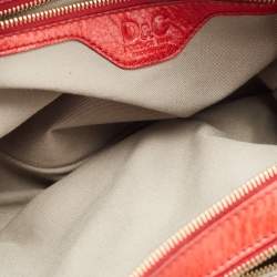 Pre Owned D&G Red/White Leather Lily Bag Bowler Bag