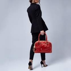 Pre Owned D&G Red/White Leather Lily Bag Bowler Bag