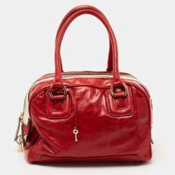 Pre Owned D&G Red/White Leather Lily Bag Bowler Bag