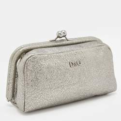 Pre Owned D&G Metallic Silver Leather Embellished Leather Clutch