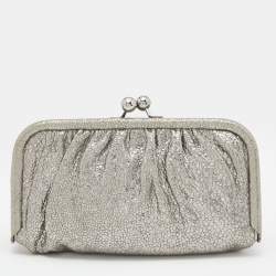 Pre Owned D&G Metallic Silver Leather Embellished Leather Clutch