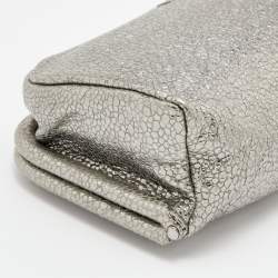 Pre Owned D&G Metallic Silver Leather Embellished Leather Clutch