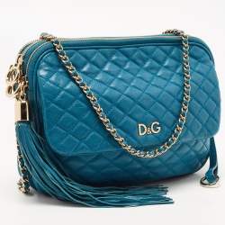 Pre Owned D&G Blue Quilted Leather Lily Glam Shoulder Bag