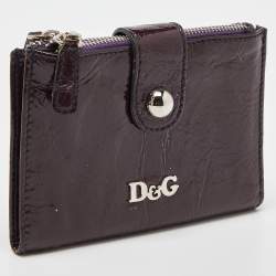 Pre Owned D&G Plum Patent Leather Double Zip Bifold Flap Wallet