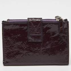 Pre Owned D&G Plum Patent Leather Double Zip Bifold Flap Wallet