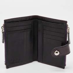 Pre Owned D&G Plum Patent Leather Double Zip Bifold Flap Wallet