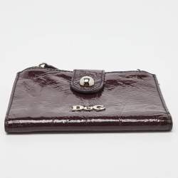 Pre Owned D&G Plum Patent Leather Double Zip Bifold Flap Wallet
