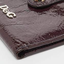 Pre Owned D&G Plum Patent Leather Double Zip Bifold Flap Wallet