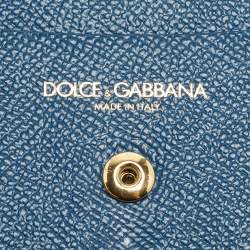 مملوكة مسبقًا Dolce & Gabbana Blue Grained Leather DG Logo Flap Chain Clutch