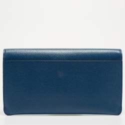 مملوكة مسبقًا Dolce & Gabbana Blue Grained Leather DG Logo Flap Chain Clutch