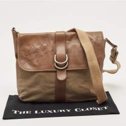 D&G Brown Canvas and Leather Flap Messenger Bag    