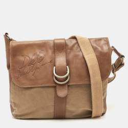 D&G Brown Canvas and Leather Flap Messenger Bag    