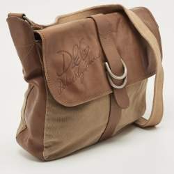 D&G Brown Canvas and Leather Flap Messenger Bag    
