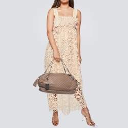 D&G Brown Leather Quilted Lily Glam Shoulder Bag