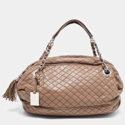 D&G Brown Leather Quilted Lily Glam Shoulder Bag