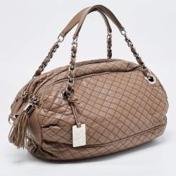 D&G Brown Leather Quilted Lily Glam Shoulder Bag