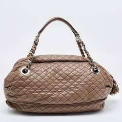 D&G Brown Leather Quilted Lily Glam Shoulder Bag