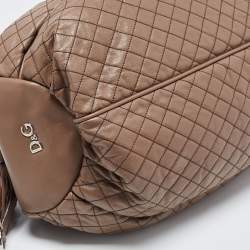D&G Brown Leather Quilted Lily Glam Shoulder Bag