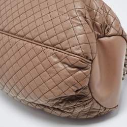 D&G Brown Leather Quilted Lily Glam Shoulder Bag