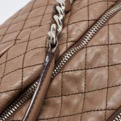 D&G Brown Leather Quilted Lily Glam Shoulder Bag