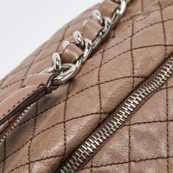 D&G Brown Leather Quilted Lily Glam Shoulder Bag