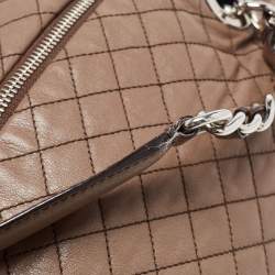 D&G Brown Leather Quilted Lily Glam Shoulder Bag