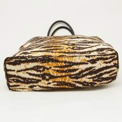 D&G Beige/Brown Zebra Print Canvas Kori Shopper Tote