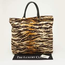 D&G Beige/Brown Zebra Print Canvas Kori Shopper Tote